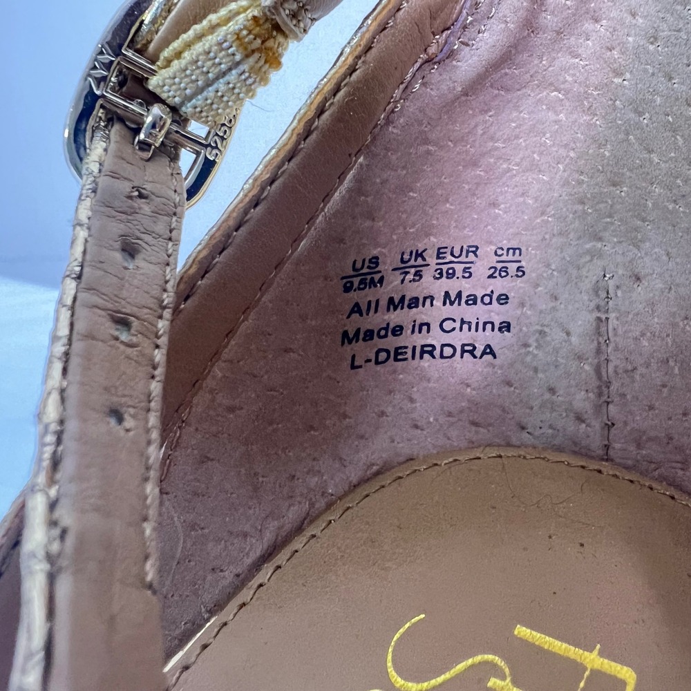 Franco Sarto Deirdra Wedge Sandals 9.5 Gold Snakeskin Metallic Ankle Strap Glam - Picture 9 of 11